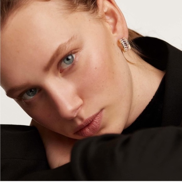 GOLD 14k Gold Plated Cubic Zirconia Hoop Earrings - Picture 2 of 3